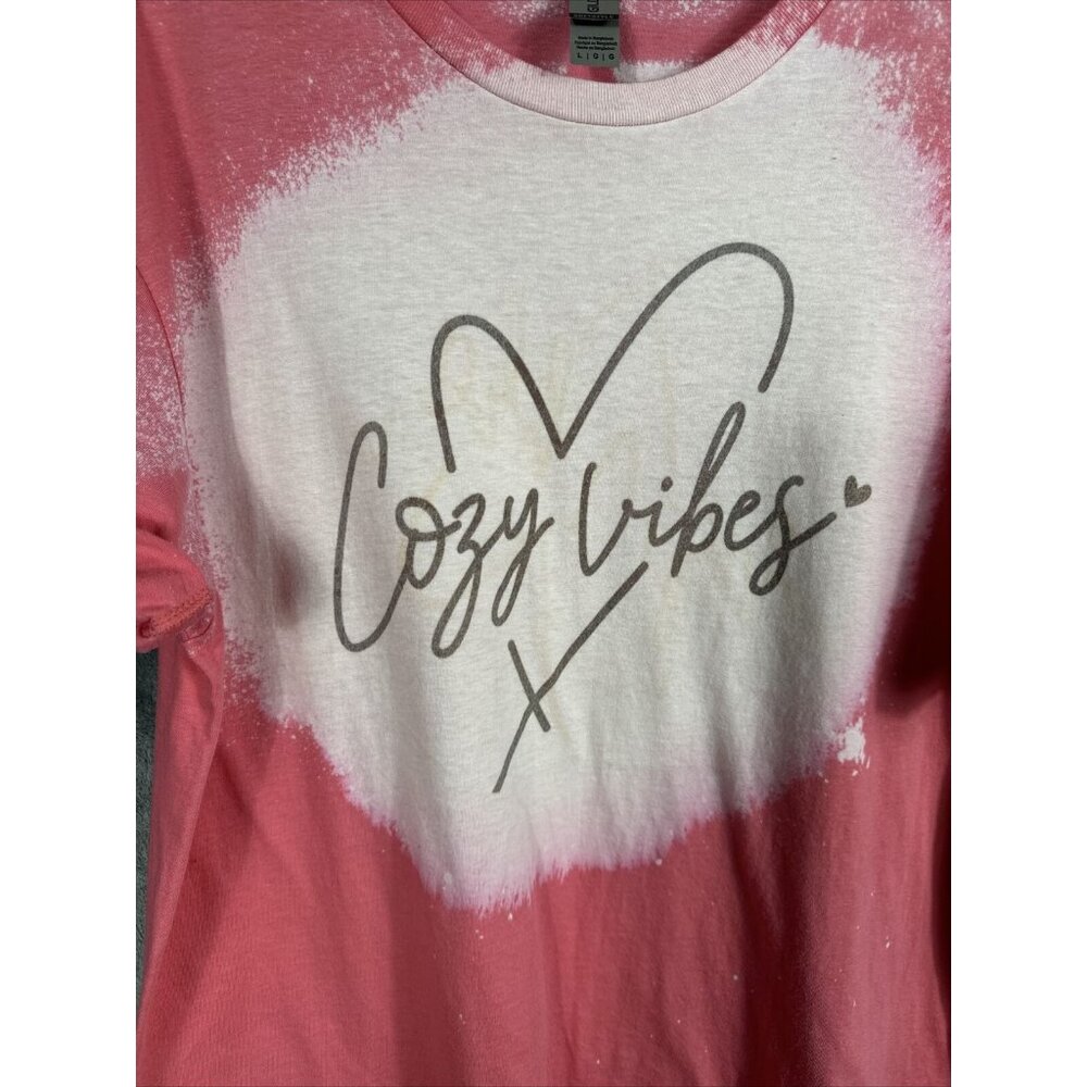 Women’s T-shirt Cozy Vibes Bleached Pink Size Adult Large Soft & Comfy Shirt - Picture 3 of 8